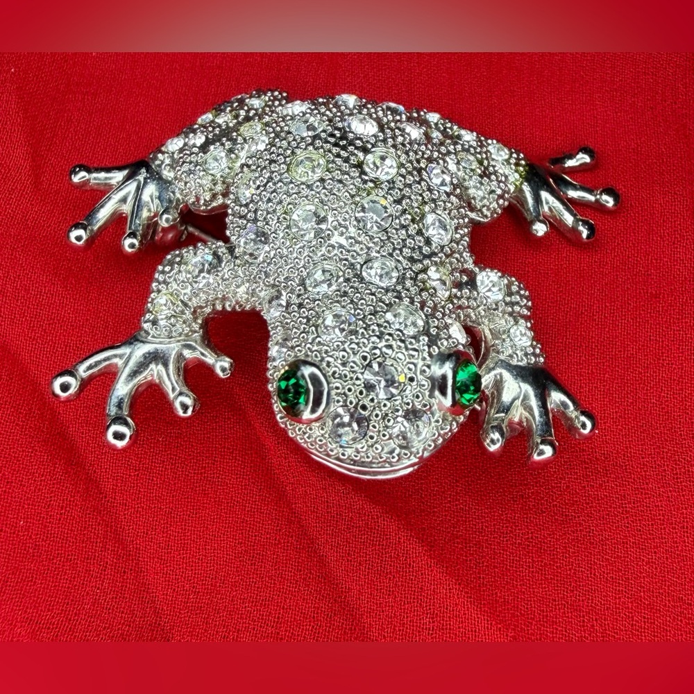 Vintage Rhinestone Silver 🐸 Frog Brooch Pin
